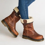 Wish Winter New Round Head Pu Flat Bottom Rollover Lady Size Short Boots 34-43 HZ0115
