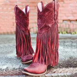 Autumn And Winter New Retro Handmade Shoes Coarse High Heel Mid-Heeled Boots PU Pointed Large Yard Flow Su Boots HZ0115