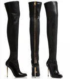 Wish Autumn And Winter New Fashion Solid Color Fine High With Metal After Zipper Over The Knee Boots Woman HZ0115