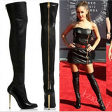 Wish Autumn And Winter New Fashion Solid Color Fine High With Metal After Zipper Over The Knee Boots Woman HZ0115