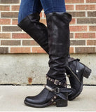 2025Wish New Belt Buckle Boots Women's Boots Coarse And Medium Size 40-43 HZ0115