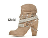 24 Autumn And Winter Fashion Women's Boots Shoes Coarse And High-Heeling Hot-Selling Round Head Short Boots Rivet Water Drill HZ0115