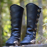 Wish2025 Autumn/Winter New Fan Low Square Zipper Big Button Metal Decoration Women's Boots HZ0115