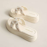 Daily High-Level Pearl Slippers Women's Summer Net Red Explosion Wearing Small Fragrant Wind Thick-Bottomed Drag Fashion Cool Slippers HZ0115