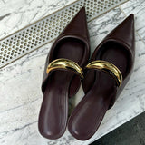 Simple Pointy Muller Slippers Women French Coarse Heel Half-Slipper Metal Bag Head Cold Drag Half-Tow HZ0115