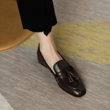 2025 New Round Head Escrened Black Soft Bean Shoes Coarse Heel Low Heel Single Shoes Women's Casual Lefang Shoes Ladies Shoes HZ0115