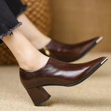 French Temperament With Comfortable Side Zipper Is Not Tired British Style Retro Leather Shoes Tips Deep Mouth Coarse Single Shoes HZ0115