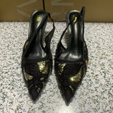 ZA Home 2025 New Women's Shoes Low Heel Temperament High Heel High-Heeled Shoes Black Gold Glide After The Stumbling Single Shoes HZ0115