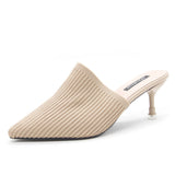 Knitted Half-Slippers High Heel Head Women's Summer New Fashion Half-Shoe Single Shoes Fashion Fine Heel Cool Slippers HZ0115