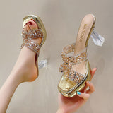 South Korea's Small Thick-Bottomed One-Word Drag Woman Wearing Transparent Cool Slippers In The Summer Of 2025 Thick Heel High Heels HZ0115