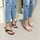 Flip-Flops Women's 2025 Summer New Square Head Net Red Sexy Fine Heeled Rice White High Heels HZ0115