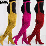 New Solid Velvet Fashion Pointed Personality Rough Knee And Waist Sexy Boots Women Fashion Boots HZ0115