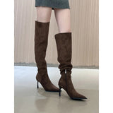 A Boots More To Wear ~ French Pointed High Over The Knee Boots Design Sense Collar Pile Boots Women Big Cylinders Around The Long Boots HZ0115