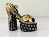 Summer New Dew Sandals Foot Wrist Strap Roman Shoes Coarse Heels Ultra-High Heels Large Women's Sandals HZ0115