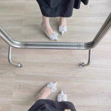 French High-Heeled Women 2025 Spring And Autumn New Water Drill Bow Crystal Wedding Shoes Temperament Fine Heel Single Shoes Women HZ0115