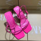 ZA2025 Spring New Women's Shoes Red Diamond Decoration French High Heels Square With Sandals HZ0115