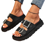 Fashion Water Drill Belt Buckle Thick Bottom Cool Slippers 2026 Summer Beach Large Size Women's Shoes HZ0115