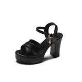 Sandals Women 2025 Summer New Korean Version Of High-Heeled Sandals One-Word Buckle Fashion Coarse Women's Sandals HZ0115