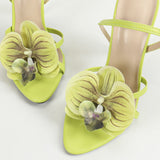 Women's Three-Dimensional Floral Decoration After The Ankle With Round Head Fine High Heel Sandals Party High Heels HZ0115