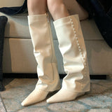 White Trousers Boots 2025 New Net Red Fat Mm Pointed Slope And High But Knee Long Boots Woman HZ0115