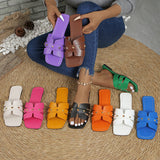 Southeast Asian Women Solid Color Large-Size Rivet Slippers Casual Side Toe Flat Summer Light Beach Shoes HZ0115