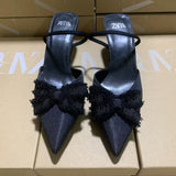 ZA Home 2025 New Women's Shoes Black Low Heel Temperament High Heels High-Heeled Shoes Behind The Shallow Mouth Trip Single Shoes HZ0115