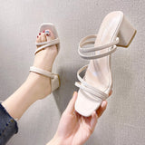 Black Fine Sandals Women 2025 New Medium Heds Slippers Women Wear Coarse Heel With Women's High Heels HZ0115