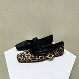 Standing Women's Shoes In The Autumn Of 2025 With Leopard-Print Square Head Flat Shoes European Shallow Single Shoes HZ0115