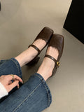 Vintage Square Head Thick Heel Single Shoes Women Spring And Autumn New French Evening Fairy Soft Skin Mary Jane Small Leather Shoes HZ0115