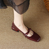 French Retro Low-Heeled Coarse Bow Mary Jane Shoes Women 2025 Spring And Autumn New Paint Skin Shallow Single Shoes HZ0115