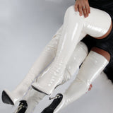 Xiyin Winter New Sexy Pointed Side Zipper Patent Skin Fine High Heel Knee Boots Large Size Leather Boots HZ0115