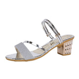 Korean Version Of The Heel Sandals Woman 2025 New Comfortable Coarse Fashion Sleek One Shoe Two Wearing One-Character Buckle Sandals HZ0115