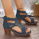 Large-Size Women's Shoes 2025 Summer New Coarse Heel High-Heeled Shoes Hollow Fish Mouth Sandals Women HZ0115
