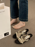 French Fairy Wind Bow Black High Heels Women Cut Men And Cool Slippers Dew Word With Beautiful Sandals HZ0115