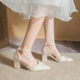 Temperament Famous High Heeled Shoes Head Coarse Heel Sandals Women 2025 Summer New Word With Hollow Single Shoes HZ0115