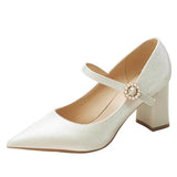French High-Heeled Women's White Cheongsam Shoes Bridesmaid Wedding Shoes 2025 New Bridal Shoes Can Wear Coarse Heel Single Shoes Every Day HZ0115
