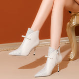 Cummit Temperament Fashion Boots 2025 Winter New Short Boots Female Sharp Sexy Water Drill Fine High Single Boots Spring And Autumn HZ0115