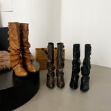 Folded Piles Of Long Boots Women Western Boots Coarse But Knee Belt Buckle Trouser Boots HZ0115