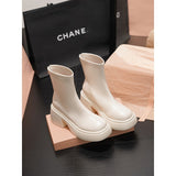 White Short Boots Girl Pine Cake Thick Bottom Small Man Height Elastic Thin Boots Thin Boots HZ0115