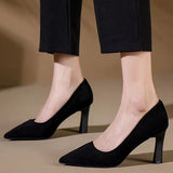 High-Heeled Women 2025 New Summer Black Fine Tip Pointy Light Mouth Velvet Career Hitchhed Temperament Single-Shoe Women HZ0115