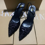 ZA Home 2025 New Women's Shoes Tip Head Behind The Empty Solid Color Embroidery Mesh Fine High Heel Muller Shoes 8326 HZ0115