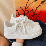 Small White Shoes 2025 Spring And Autumn New Thick-Soled Pure White Round Head Shoes Students Tied Casual Shoes HZ0115
