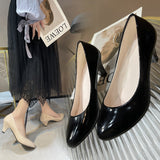 Large-Size Single-Shoe Women 2025 New Pointed Light-Mouthed Four-Season Single-Shoe Fashion Coarse Heel High-Heeled Women's Shoes Large-Size Work Shoes HZ0115