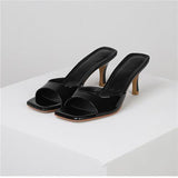 2025 Summer New Large Square Head High Heels Fashion Thin Heel Cool Drag Wearing A Word And A Half Slippers HZ0115