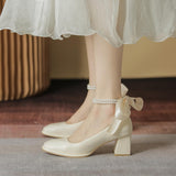 High-Heeled Women 2025 New Bow Fairy Wind With Coarse Heel Girl Head French Mary Jane Singles Shoes HZ0115