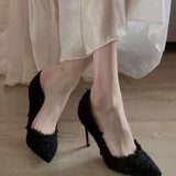 High-Heeled Women's Fine Heel 2025 New Autumn And Winter Weaving French Pointed Single Shoes Small Scented Women's Shoes HZ0115