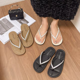 Word Slippers Women 2025 Summer New Large-Size Flat-Bottomed Toes Fashion Outside The Water Drilling Cold Slippers HZ0115