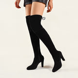Autumn And Winter New Large Size Over The Knee Boots High Heel Sharp Head Solid Color Long Barrel Side Zipper Shoes Elastic Boots HZ0115