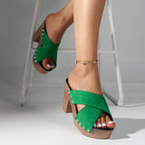 Large-Size High-Heeled Slippers Women's 2025 Summer New Fish Mouth Cross Rivet Coarse And Cold Slippers HZ0115