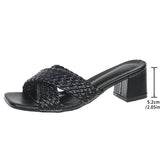 Summer High Heels Women 2025 New Large-Size Weaving Cross With Thick Heel Square Cool Slippers HZ0115
